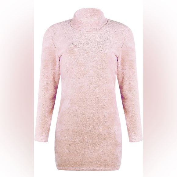 Sunday Best Dresses & Skirts - Sunday Best Shy Pink Fuzzy BodyCon Long Sleeve Dress